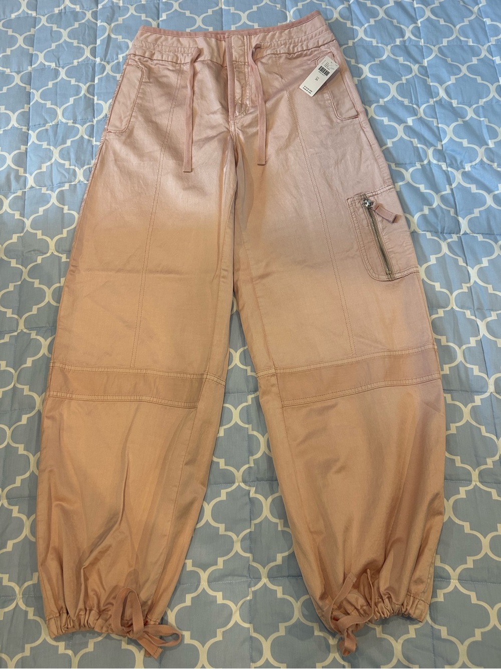 NEW Sz 26 Anthropologie Pilcro Pink Sateen Parachute Balloon Cargo Jogger Pants